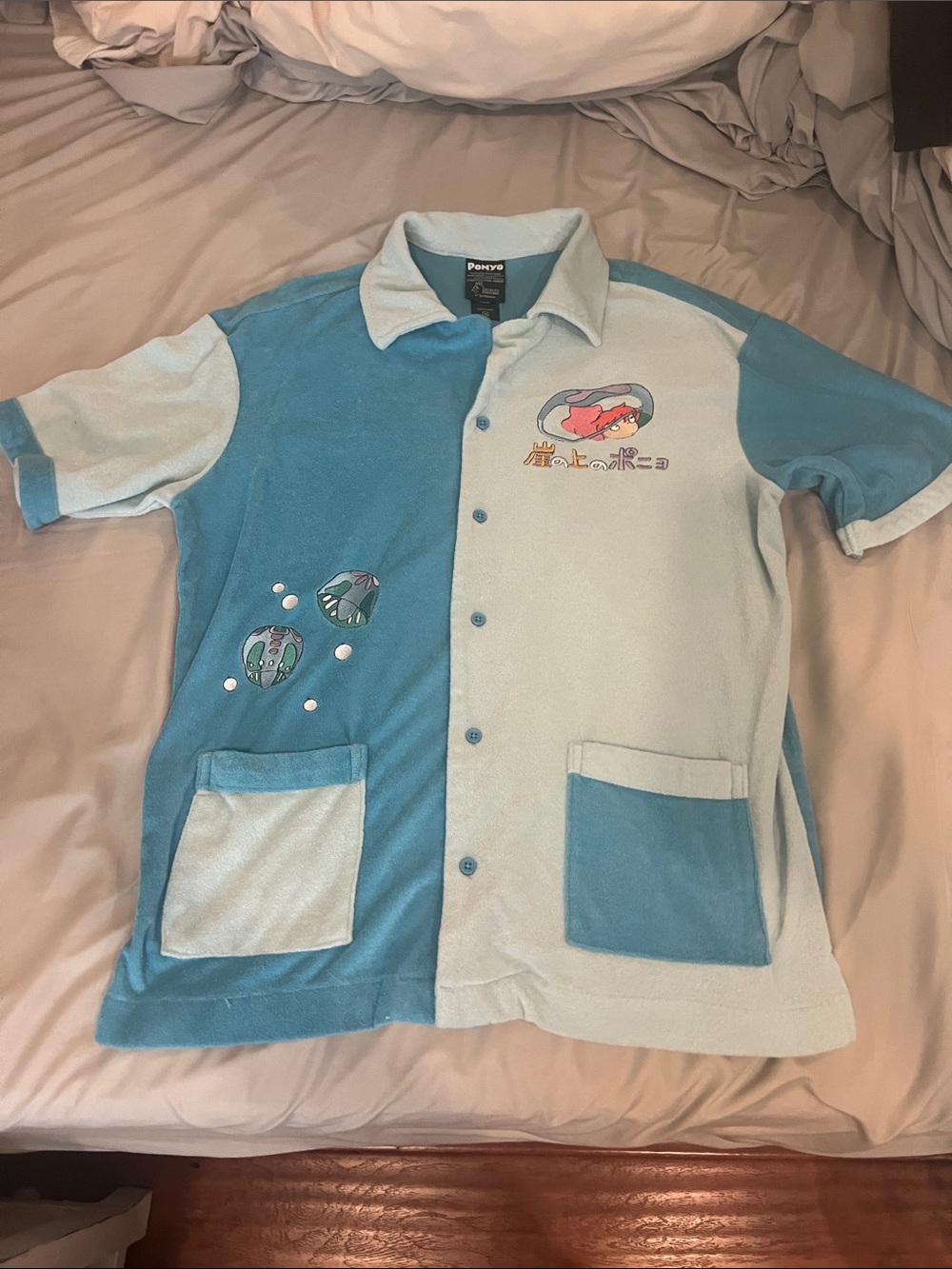 Ponyo Two-Tone Blue Casual Button Down Shirt